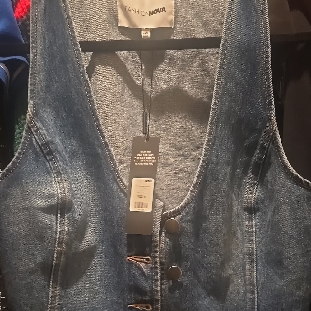 Fashion Nova Blue Denim Sleeveless Jacket
